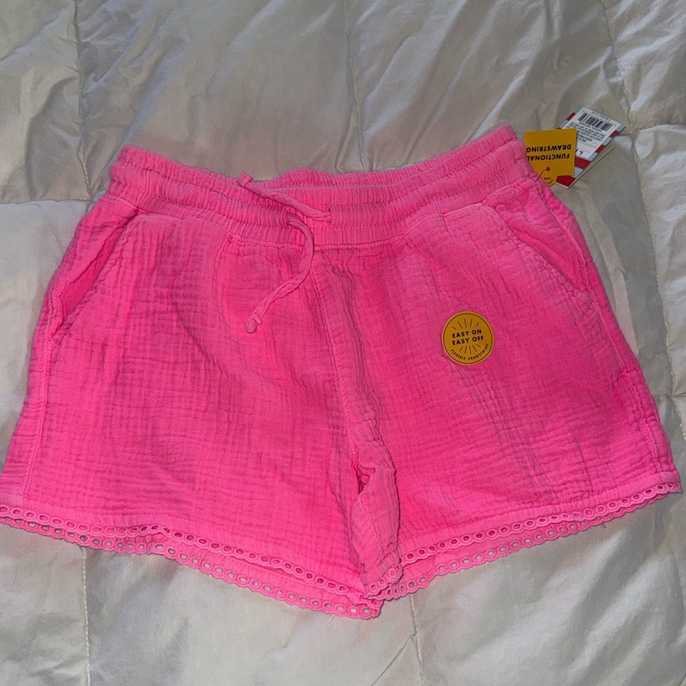 Cat & Jack Girl Size 10/12 Neon Hot Pink Spot Your Child Quick Pink Gauze Shorts